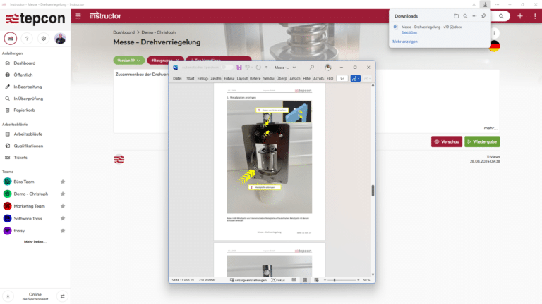 Bildschirmfoto: Word Export