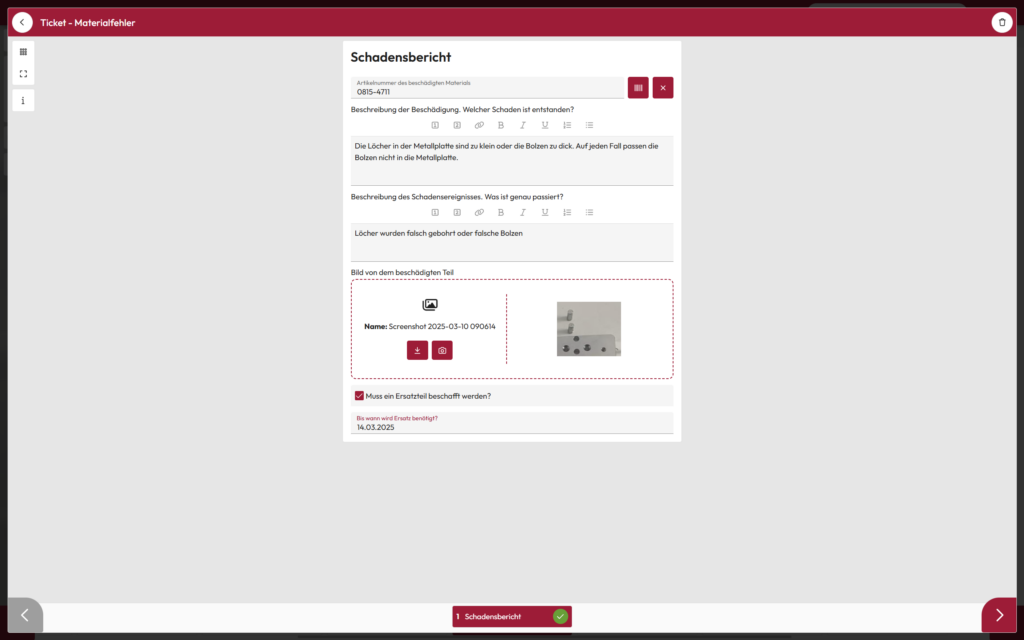 Bildschirmfoto - Ticket Erstellung