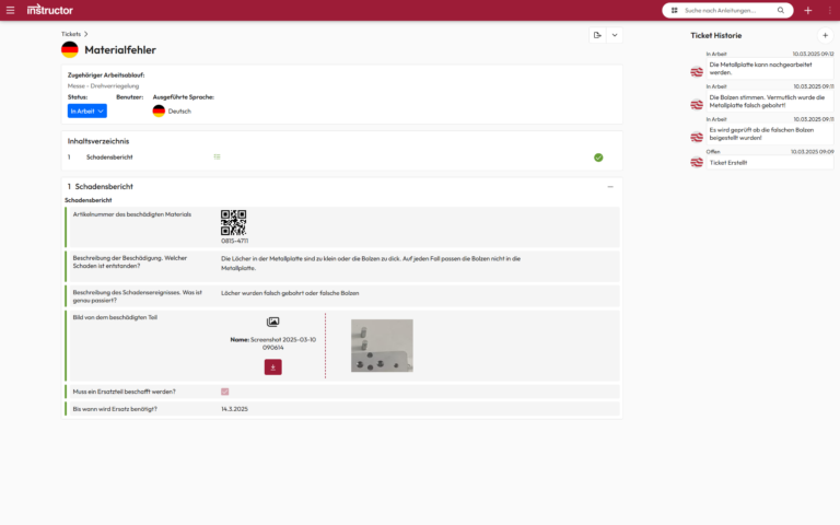 Bildschirmfoto - Ticket Details und Historie