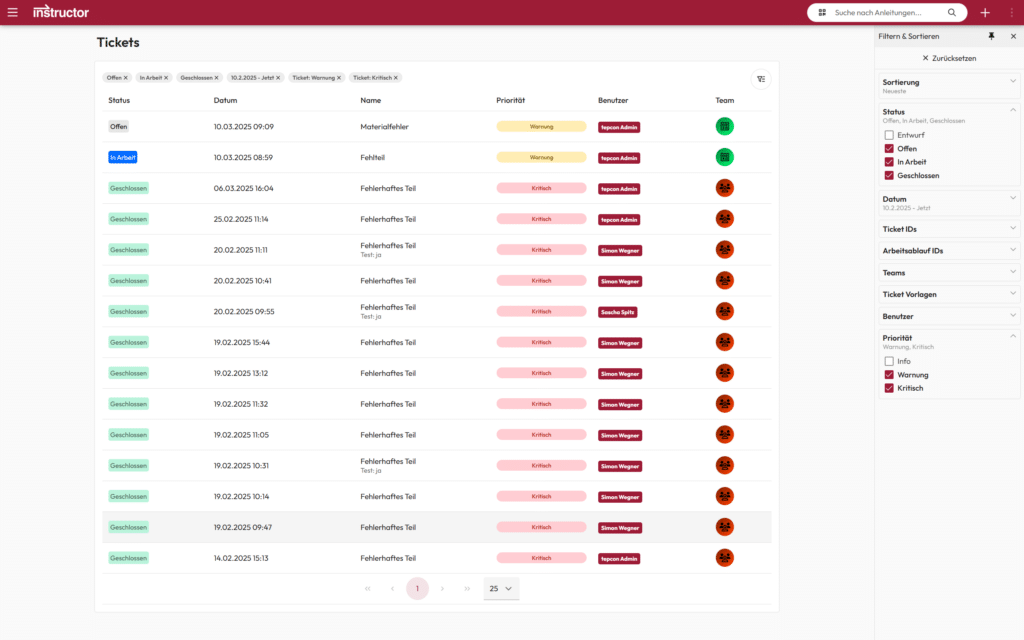 Bildschirmfoto - Ticket Übersicht