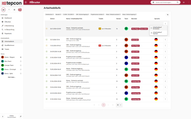 Bildschirmfoto - Arbeitsablauf fortsetzen