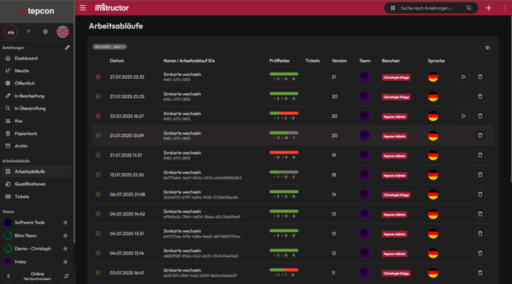Bildschirmfoto: Prüfanweisung
