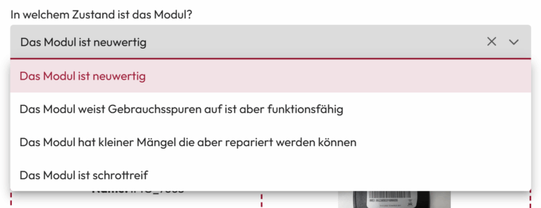 Bildschirmfoto: Auswahlfeld
